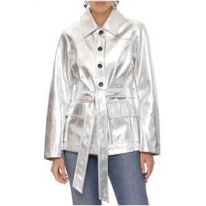 Avec Les Filles NWT Silver Metallic Belted Jacket